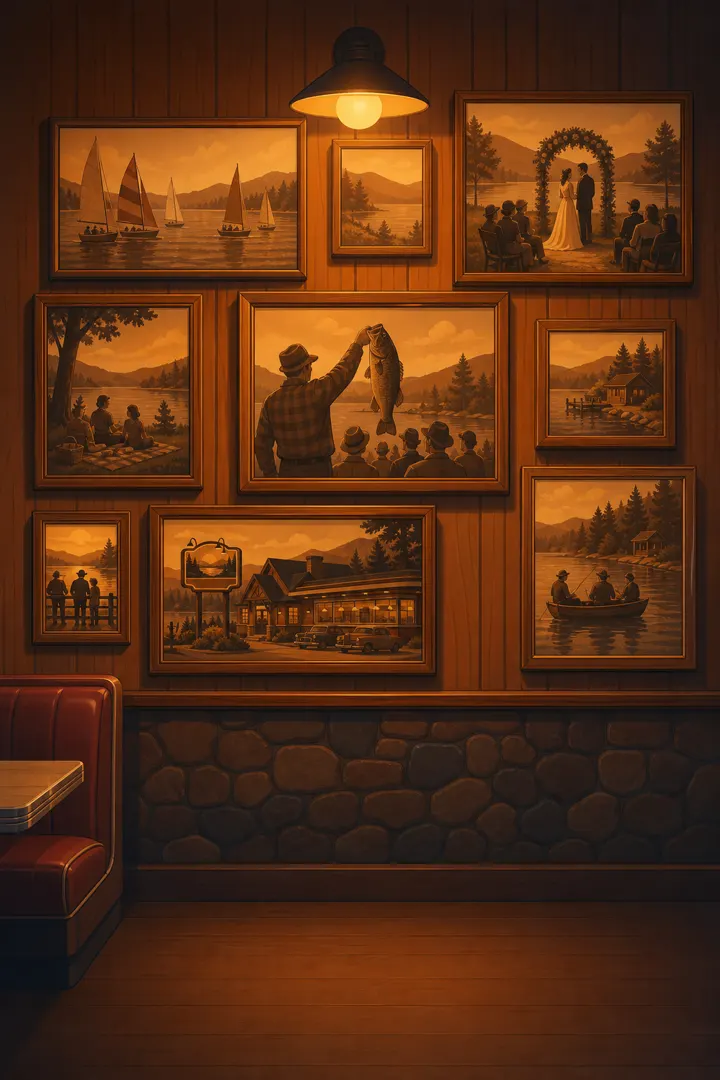 Old photographs on the diner wall